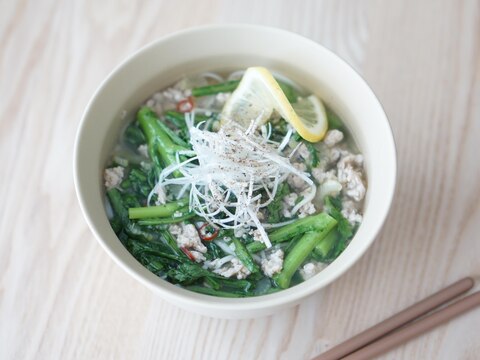 ひき肉と春菊のアジア風にゅうめん